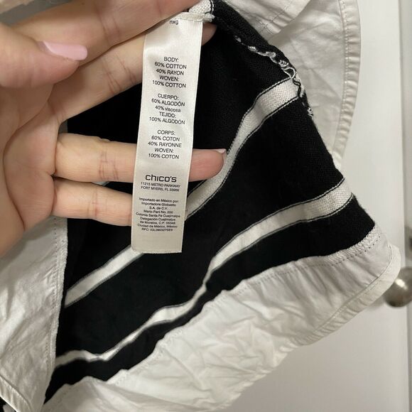 Chico's Sweater Knit Pullover Size 1 US 8/Medium Striped Navy White Layered Look - Picture 6 of 6